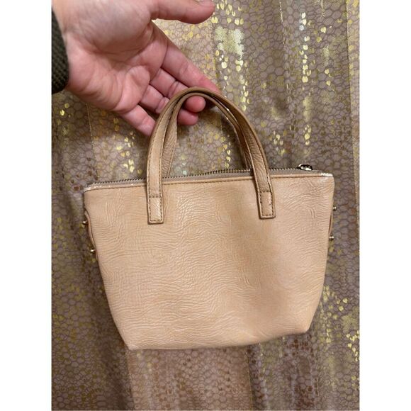 Free People Small Beige Tan Faux Leather Tote Bag Flawed Used - Picture 1 of 6